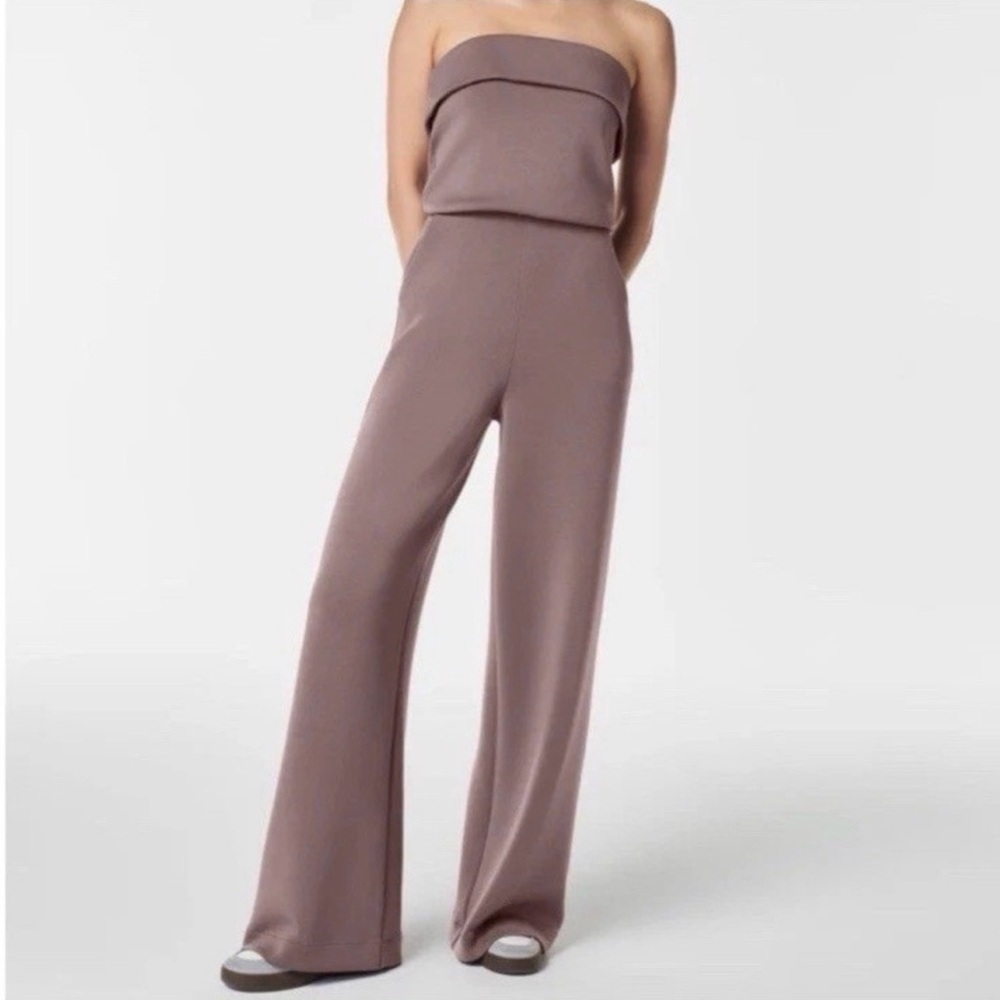 SPANX Strapless Wide-Leg Jumpsuit in Mauve Taupe